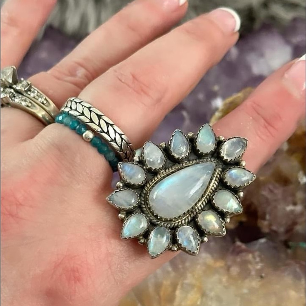 Rainbow Moonstone Statement Adjustable Sterling S… - image 6